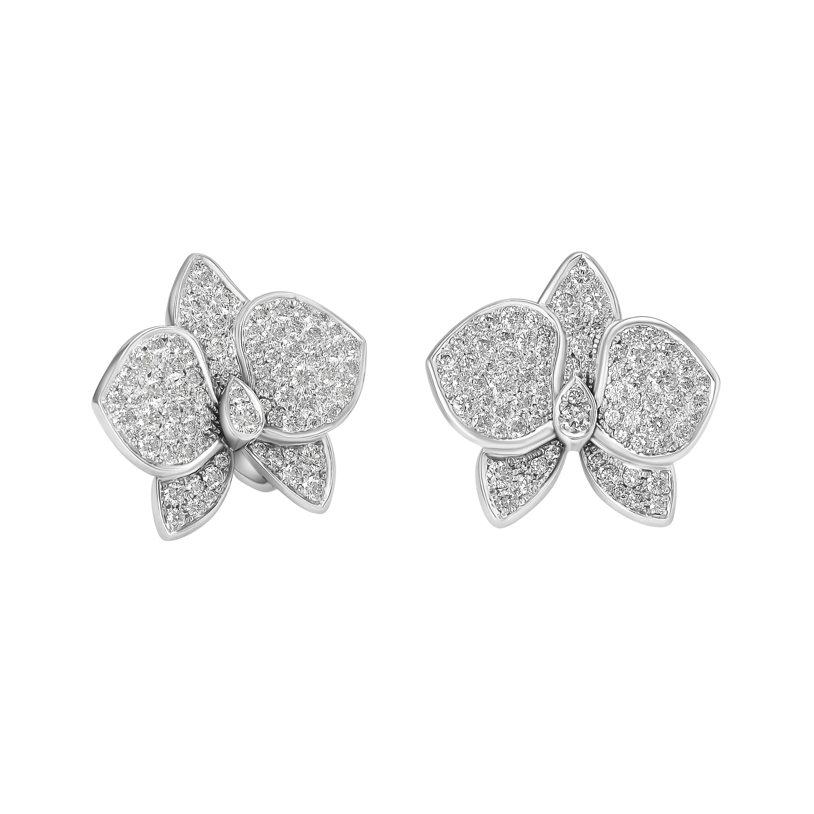 Cartier Caresse D'orchidees 18K White Gold Diamond Earrings