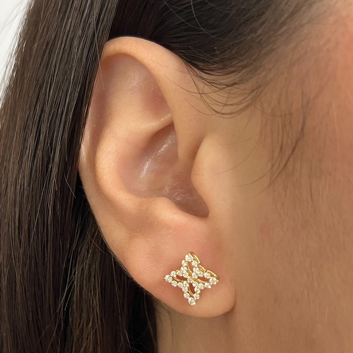 Roberto Coin Princess 18K Yellow Gold Pave Diamond Stud Earrings