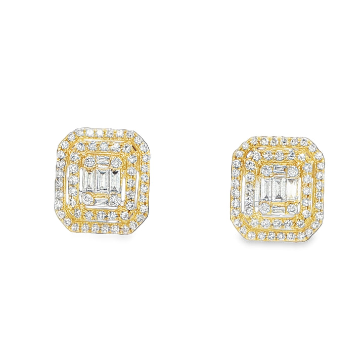 Majolie 14K Yellow Gold Baguette Round Diamond Stud Earrings