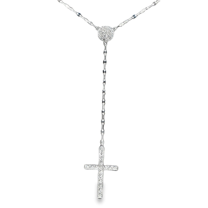 14K White Gold Diamond Cross Necklace