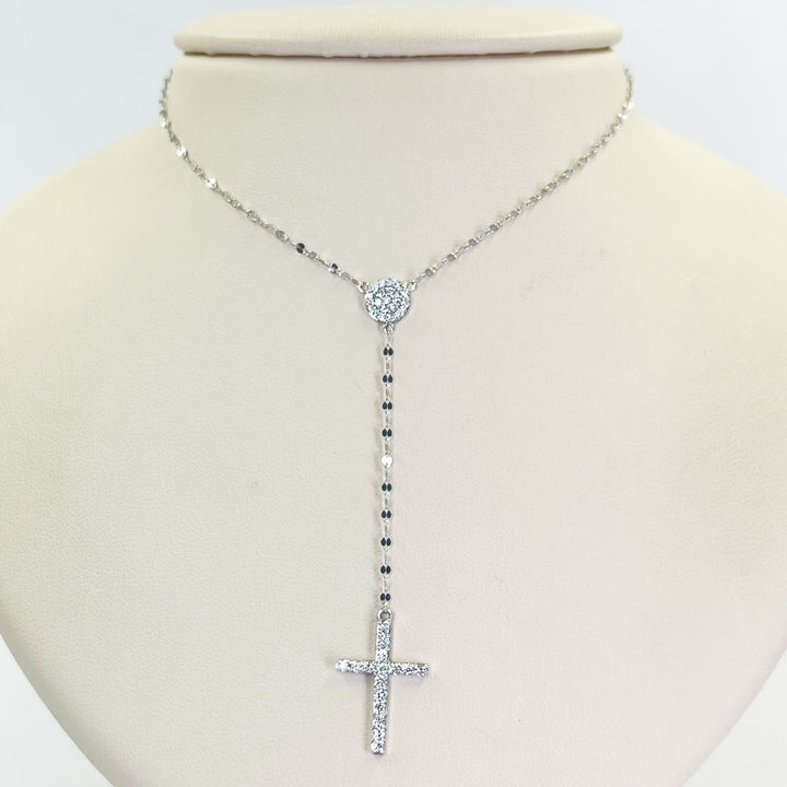 14K White Gold Diamond Cross Necklace