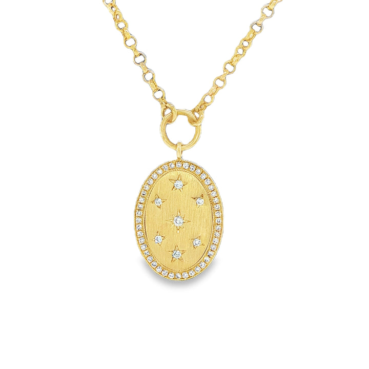 14K Yellow Gold Matte Oval Diamond Pendant Necklace