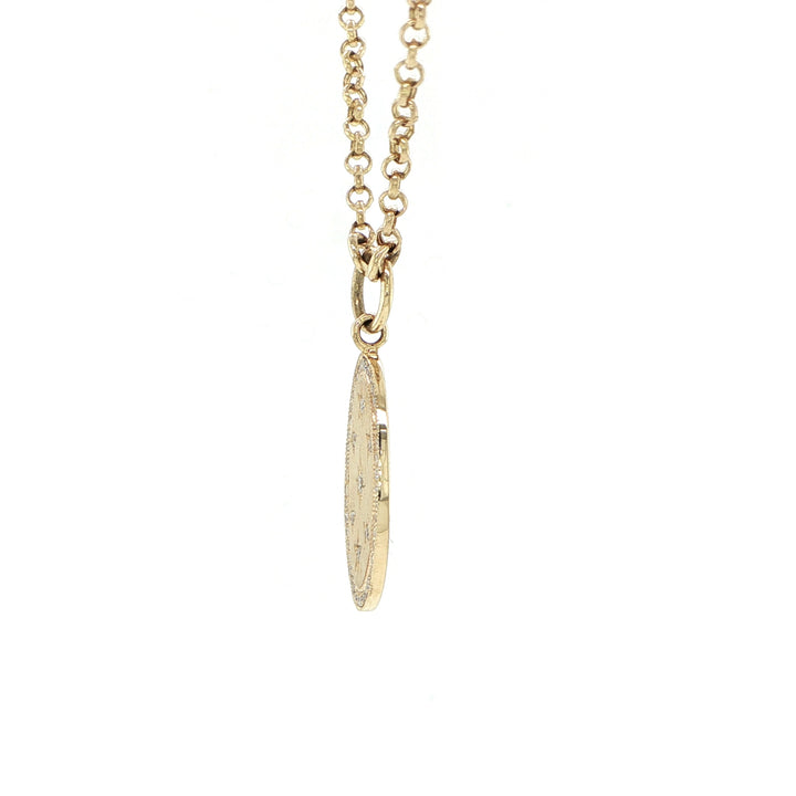 14K Yellow Gold Matte Oval Diamond Pendant Necklace
