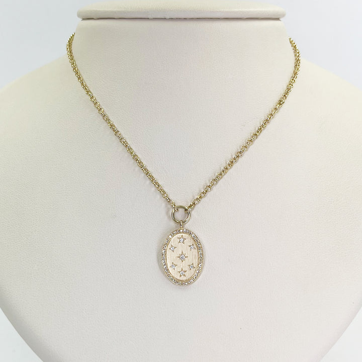 14K Yellow Gold Matte Oval Diamond Pendant Necklace