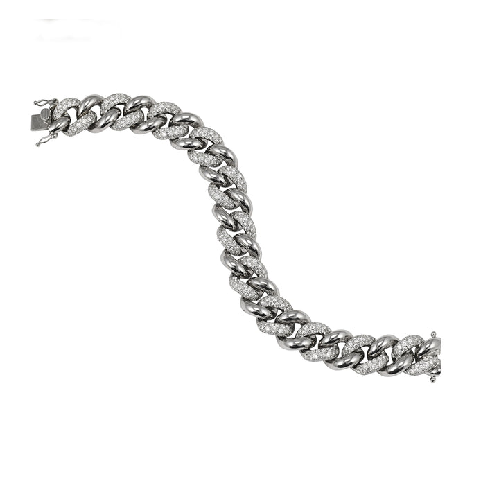 18K White Gold Pave Diamond Curb Link Bracelet