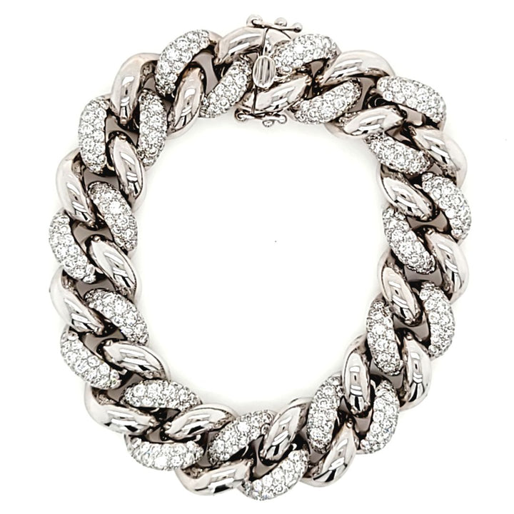18K White Gold Pave Diamond Curb Link Bracelet