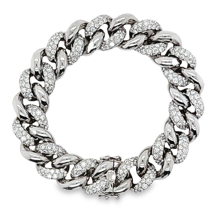 18K White Gold Pave Diamond Curb Link Bracelet