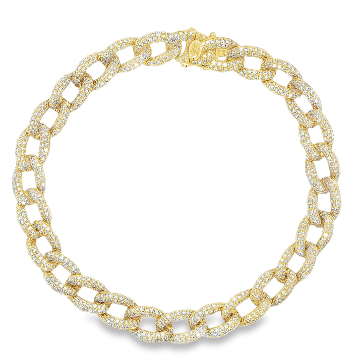 14K Yellow Gold Pave Diamond Curb Link Bracelet