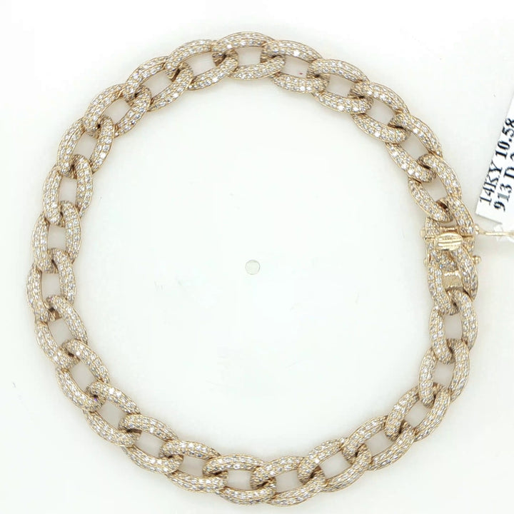 14K Yellow Gold Pave Diamond Curb Link Bracelet