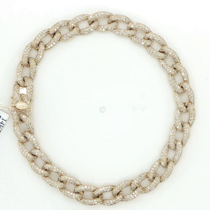 14K Yellow Gold Pave Diamond Curb Link Bracelet