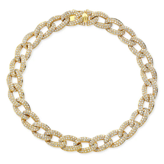 14K Yellow Gold Pave Diamond Curb Link Bracelet