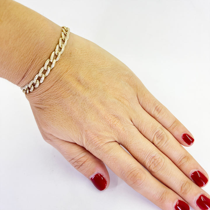 14K Yellow Gold Pave Diamond Curb Link Bracelet