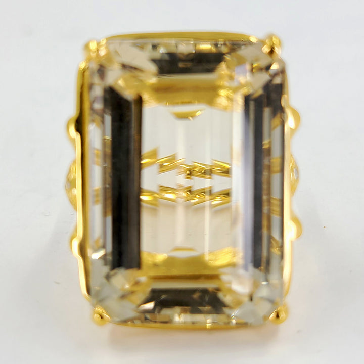 18K Yellow Gold Emerald-Cut Quartz Ring