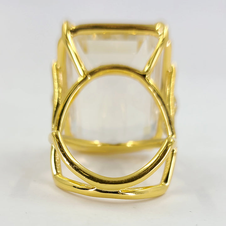 18K Yellow Gold Emerald-Cut Quartz Ring