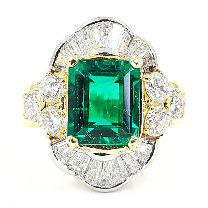 Lab-Grown Emerald and Natural Diamond Ring