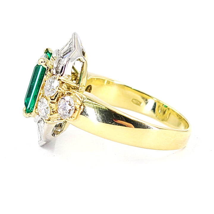 Lab-Grown Emerald and Natural Diamond Ring