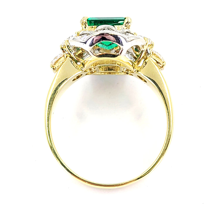 Lab-Grown Emerald and Natural Diamond Ring