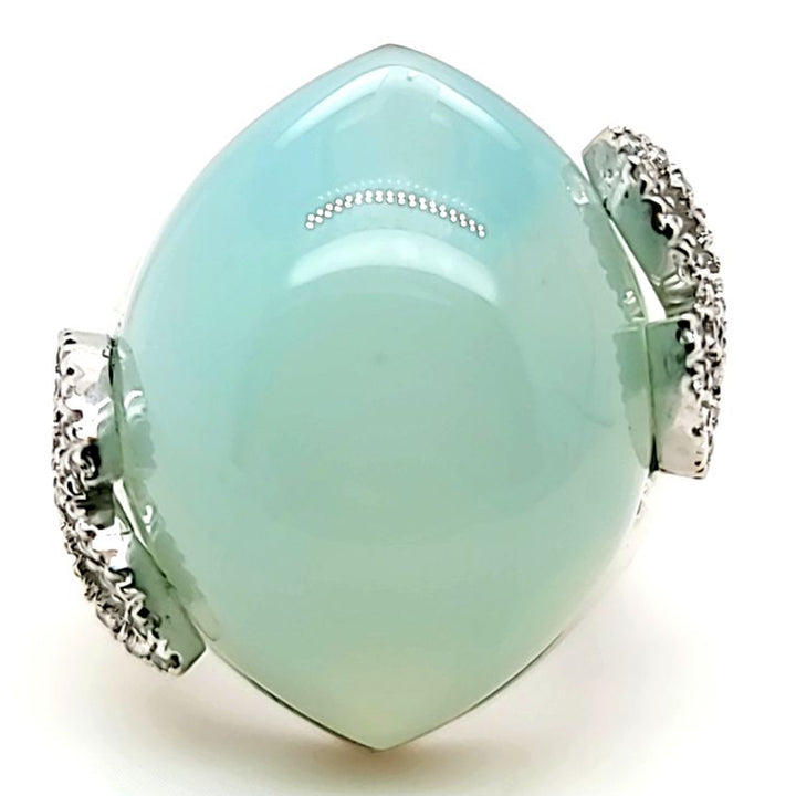 18K White Gold Chalcedony & Diamond Leaf Cocktail Ring