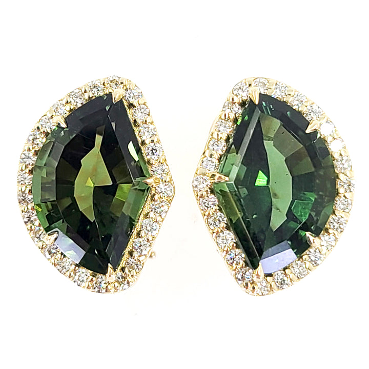 Green Tourmaline and Diamond Earrings