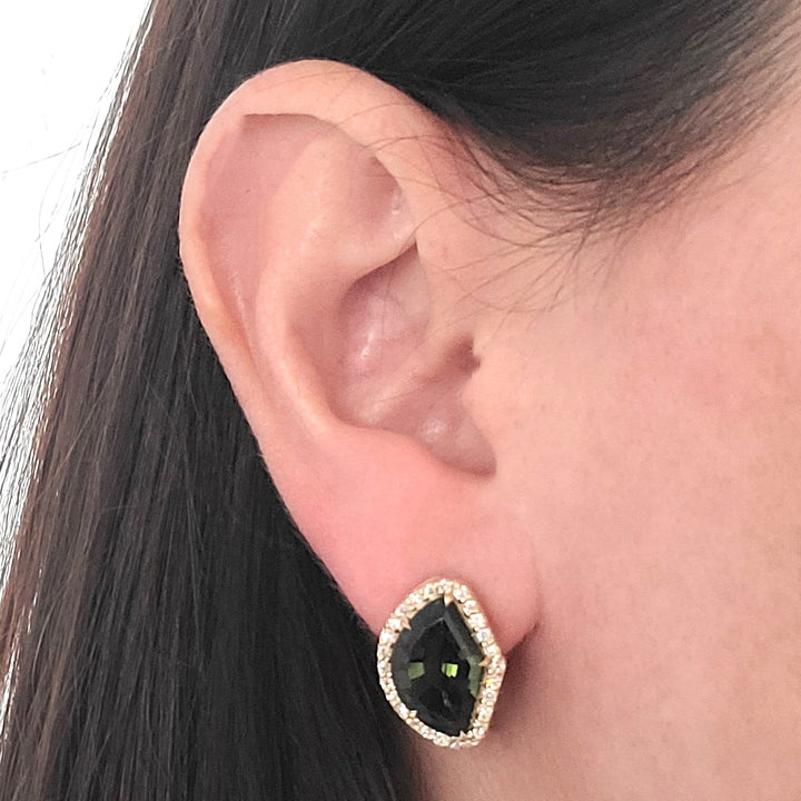 Green Tourmaline and Diamond Earrings