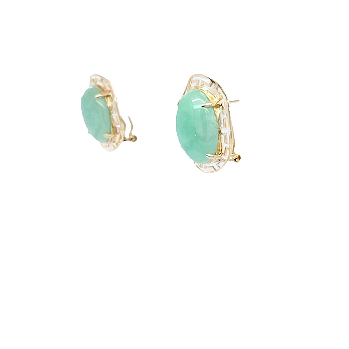 14K Yellow Gold Jade Cabochon Earrings
