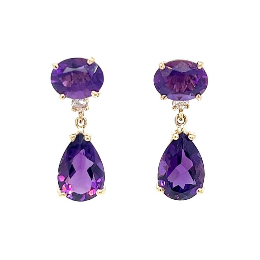 14K Yellow Gold Miami Fl Coral Gables Amethyst Drop Earrings