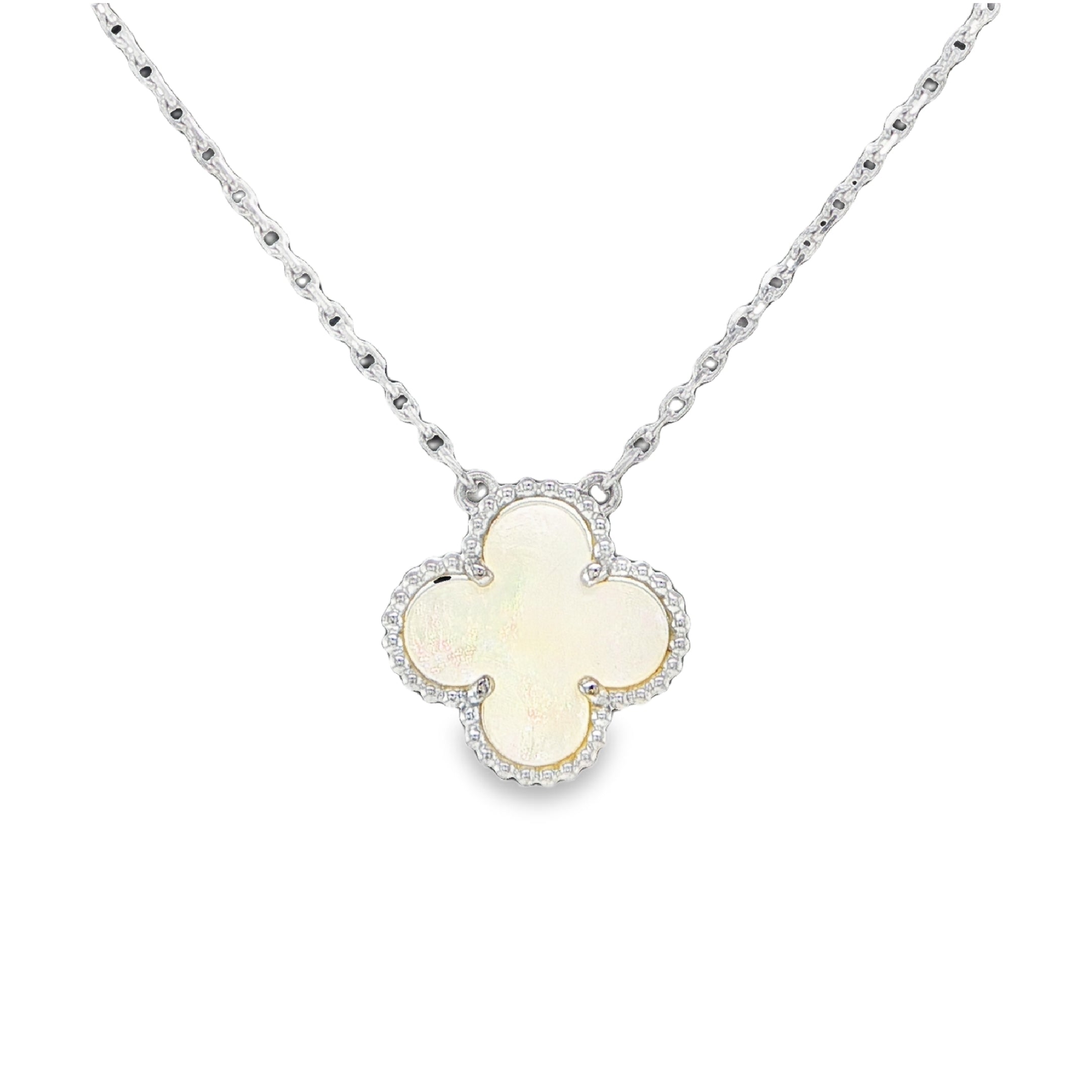 Van Cleef Alhambra Mother of Pearl Necklace 18K White Gold Coral