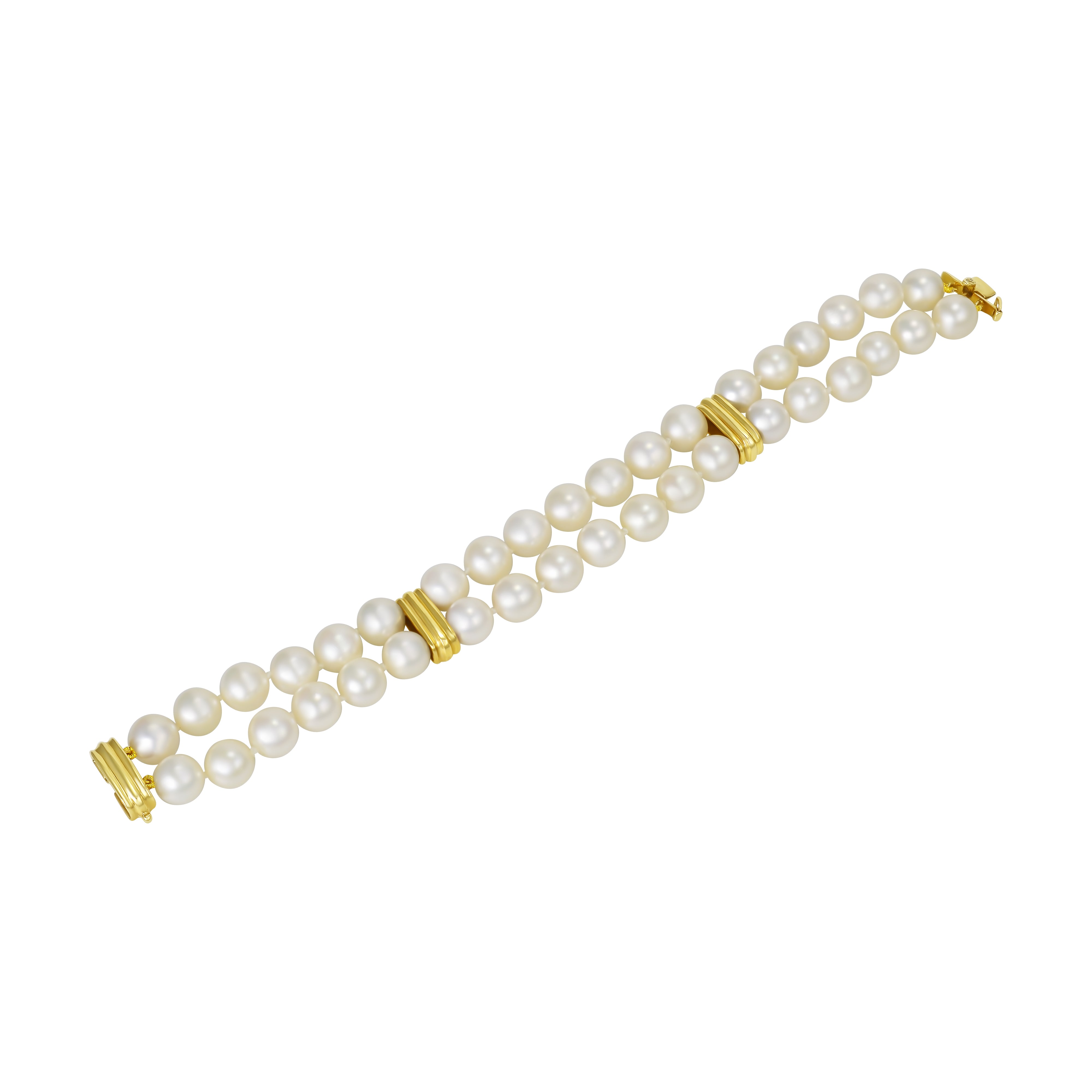 Double Strand 8mm Pearl 14K Yellow Gold Bracelet 7