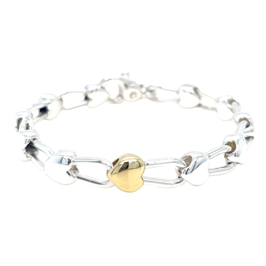 Tiffany and Co. Heart Link Sterling Silver 18 Karat Yellow Gold