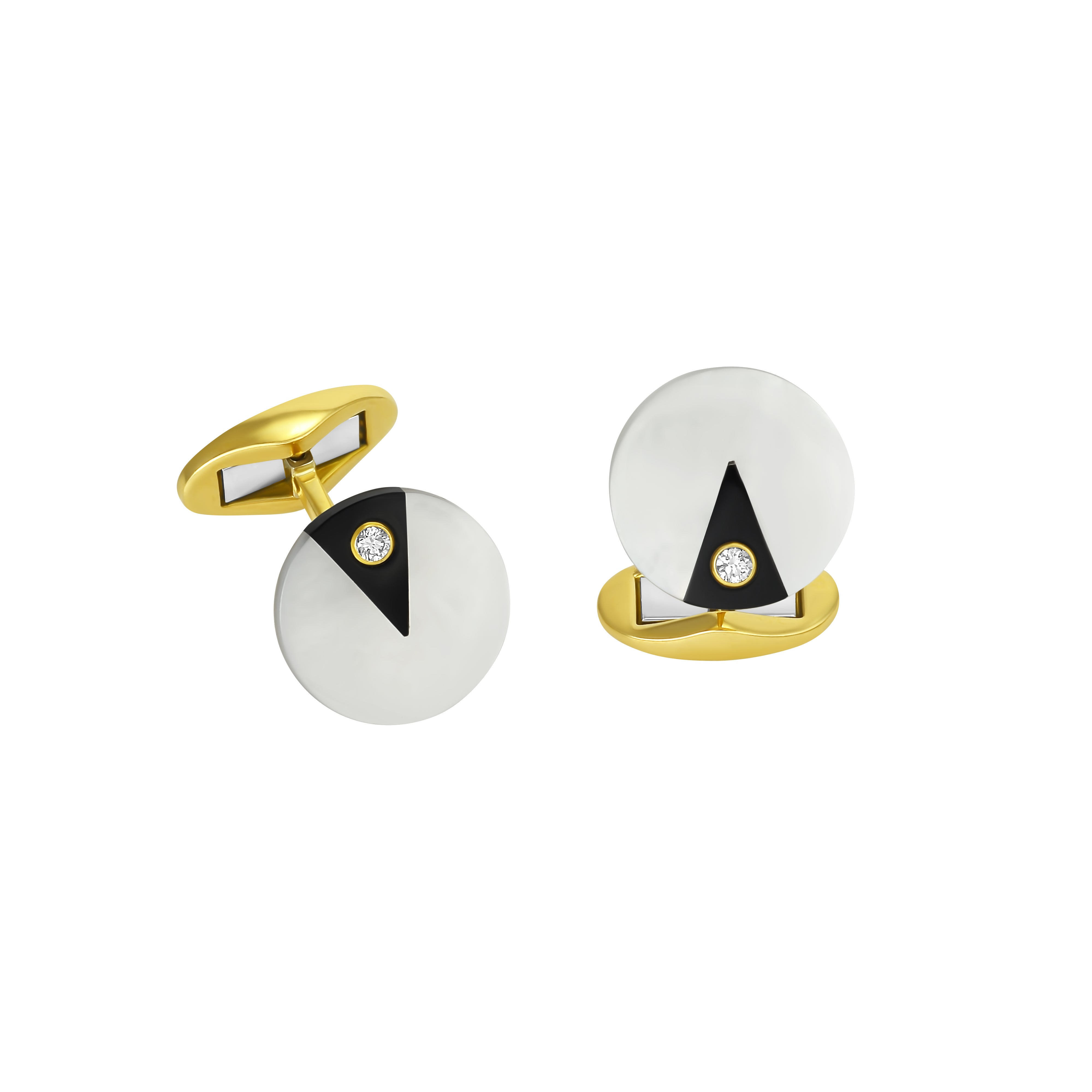 アクセサリー NUMBER REFERENCE CUFF 6,5mm 18K Yellow Gold Onyx Mother of Pearl Diamond Cufflinks Miami FL