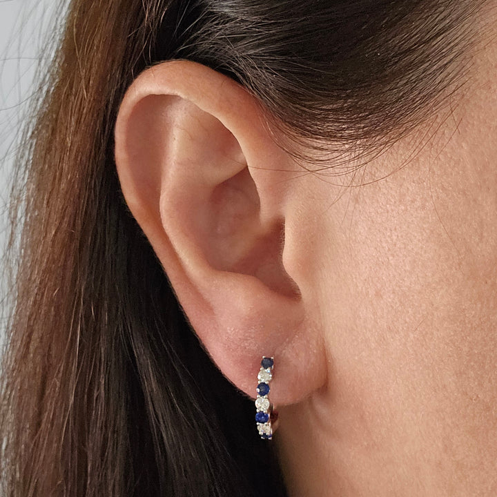 Sapphire and Diamond Hoop Earrings
