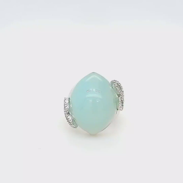 18K White Gold Chalcedony & Diamond Leaf Cocktail Ring