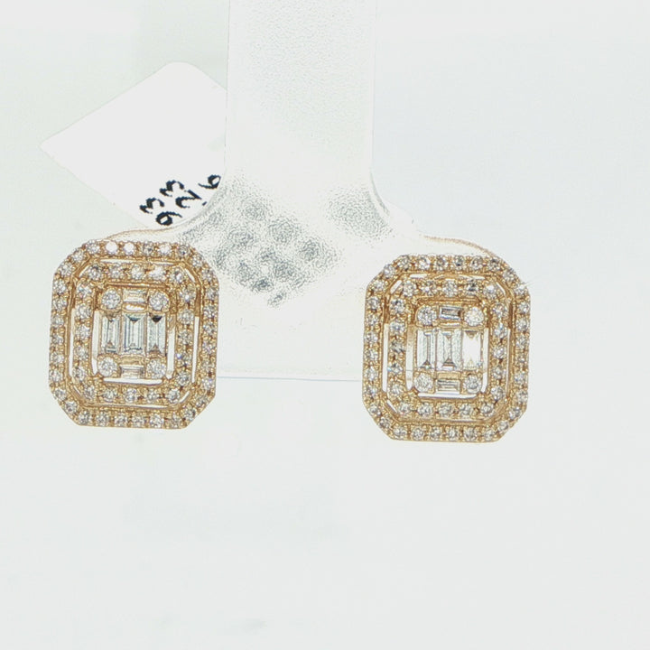 Majolie 14K Yellow Gold Baguette Round Diamond Stud Earrings