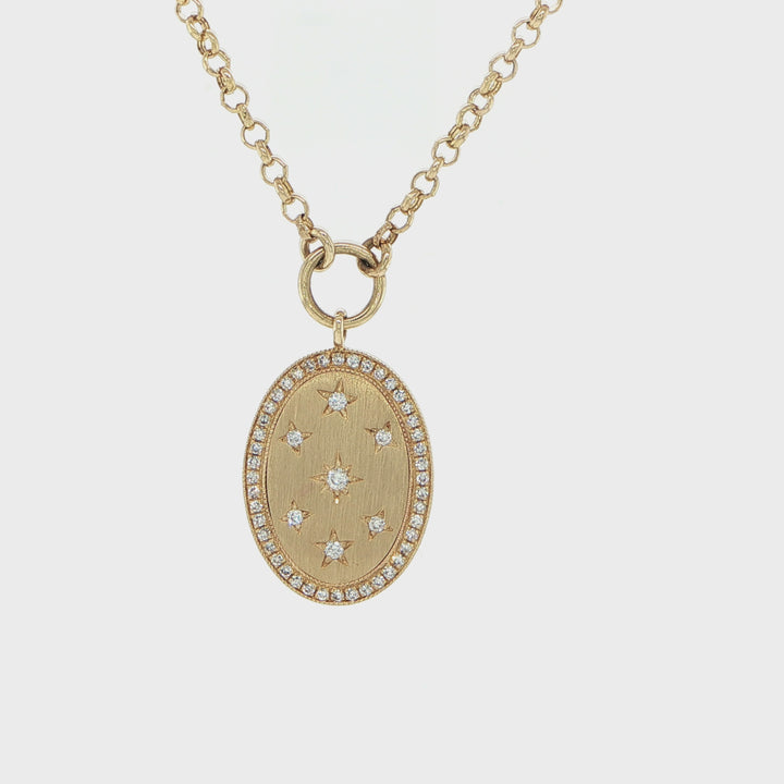 14K Yellow Gold Matte Oval Diamond Pendant Necklace