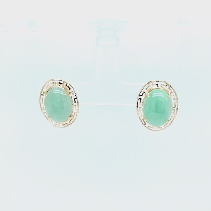 14K Yellow Gold Jade Cabochon Earrings