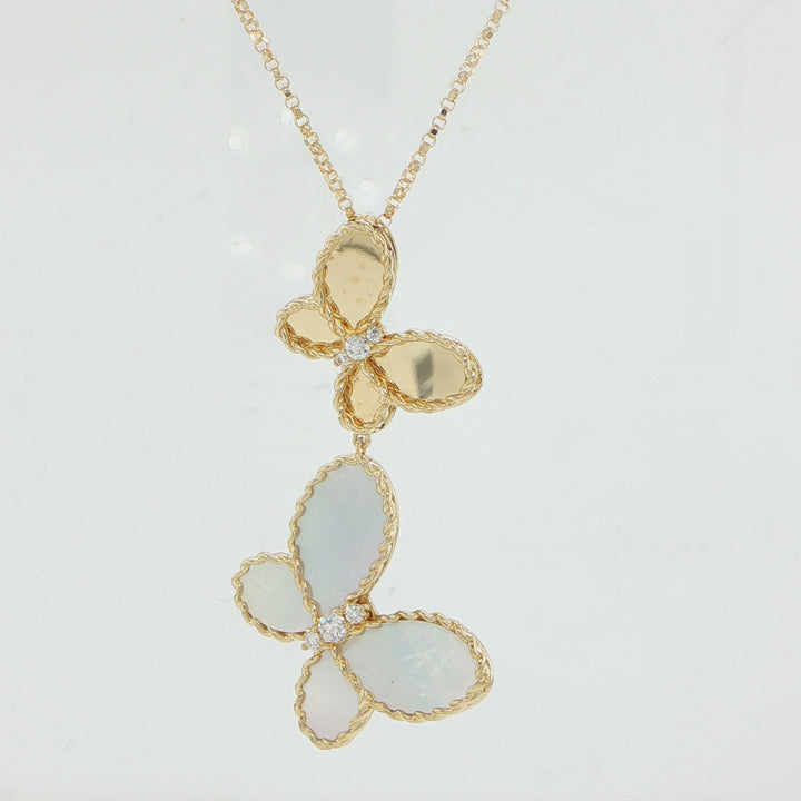 Roberto Coin Jasmine 18K Yellow Gold Mother of Pearl Butterfly Necklace