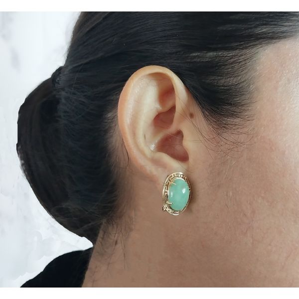 14K Yellow Gold Jade Cabochon Earrings