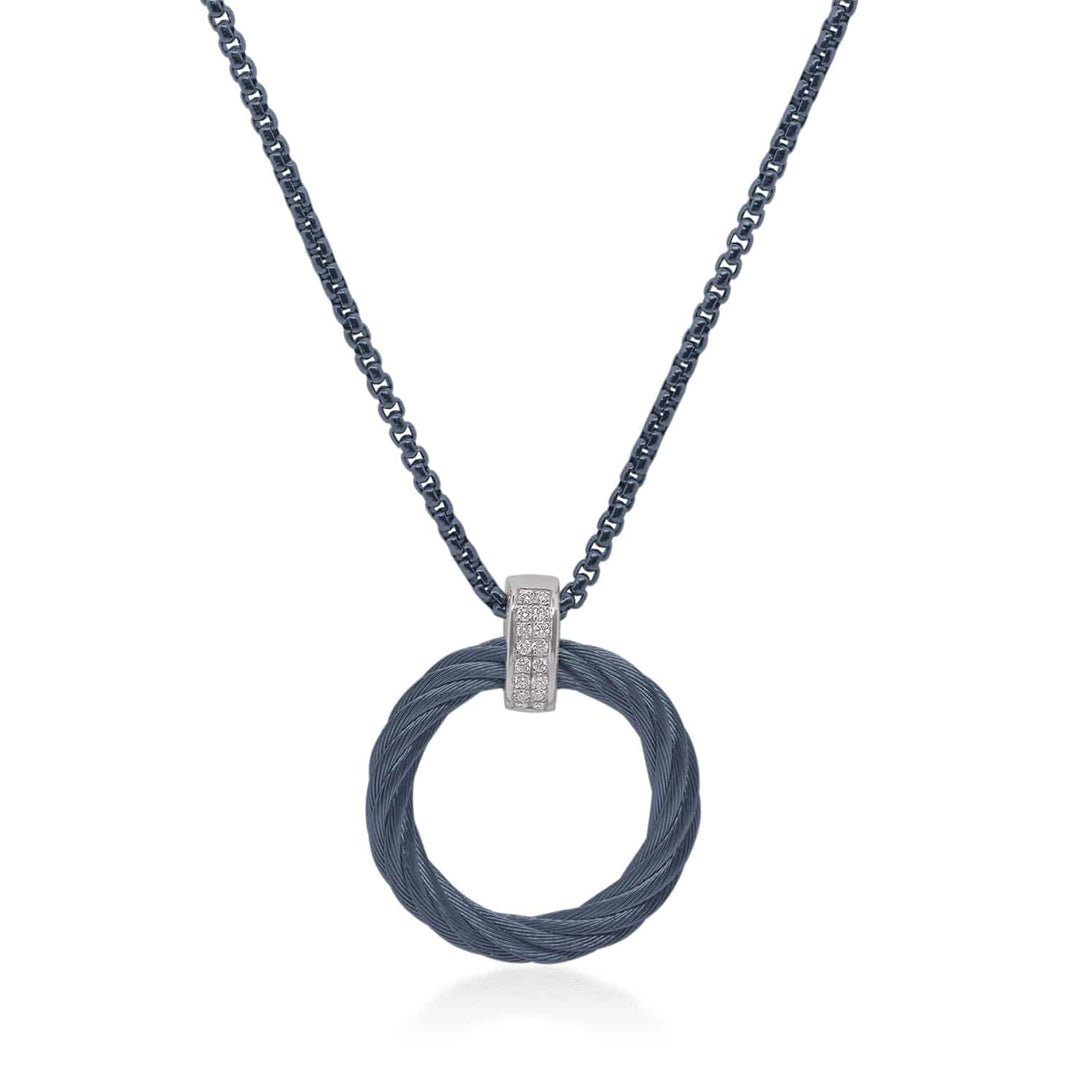 Blue Cable Diamond Circle Necklace