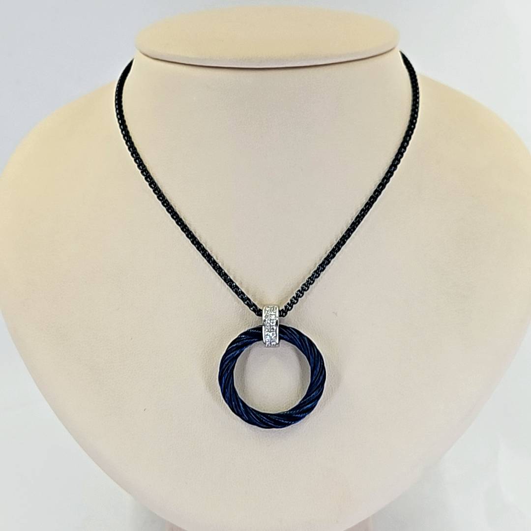 Blue Cable Diamond Circle Necklace