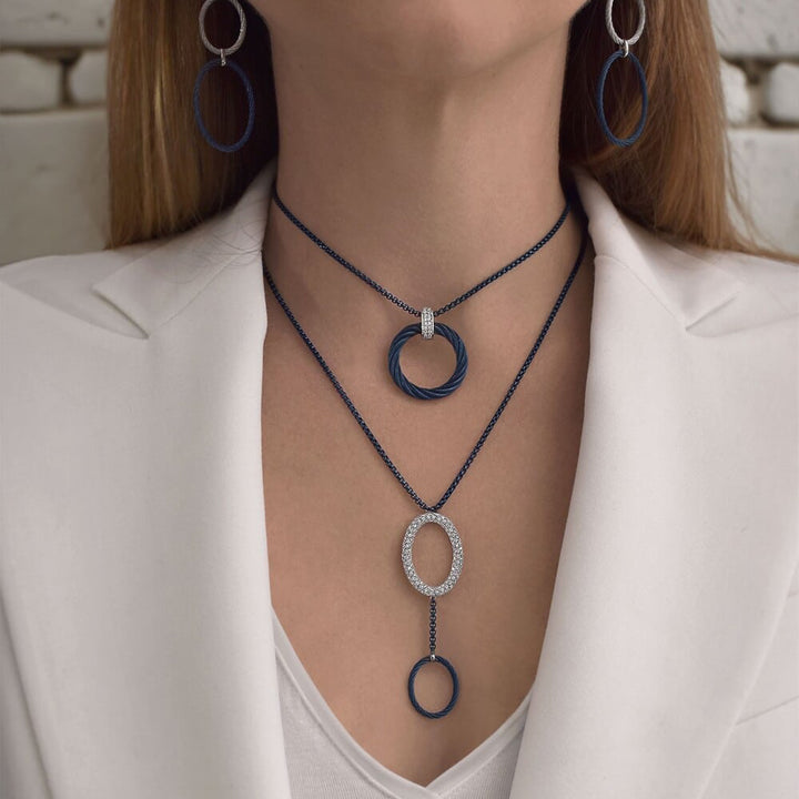 Blue Cable Diamond Circle Necklace