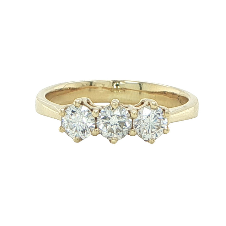 18K Yellow Gold Three Stone Diamond Engagement Ring