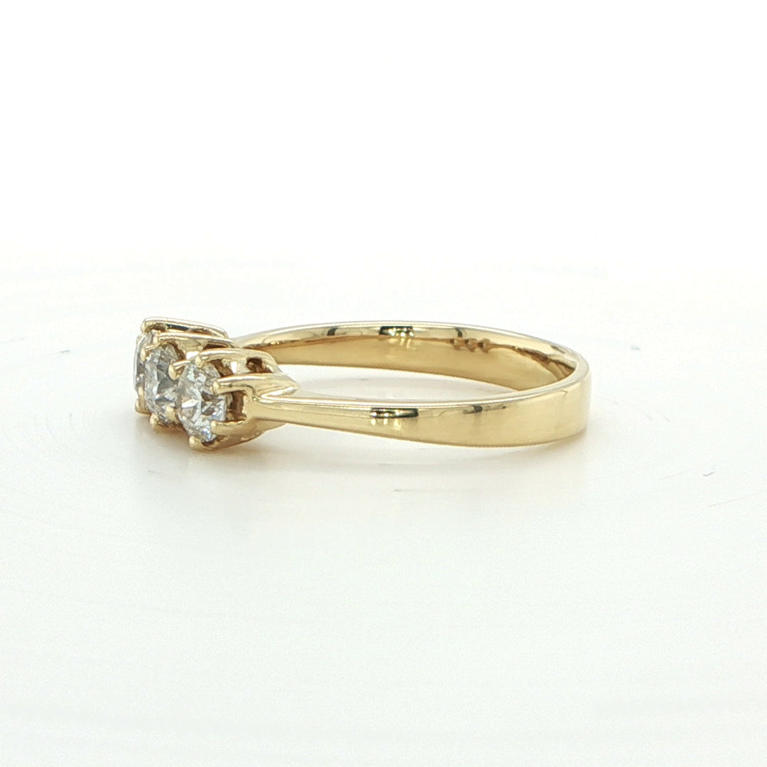 18K Yellow Gold Three Stone Diamond Engagement Ring