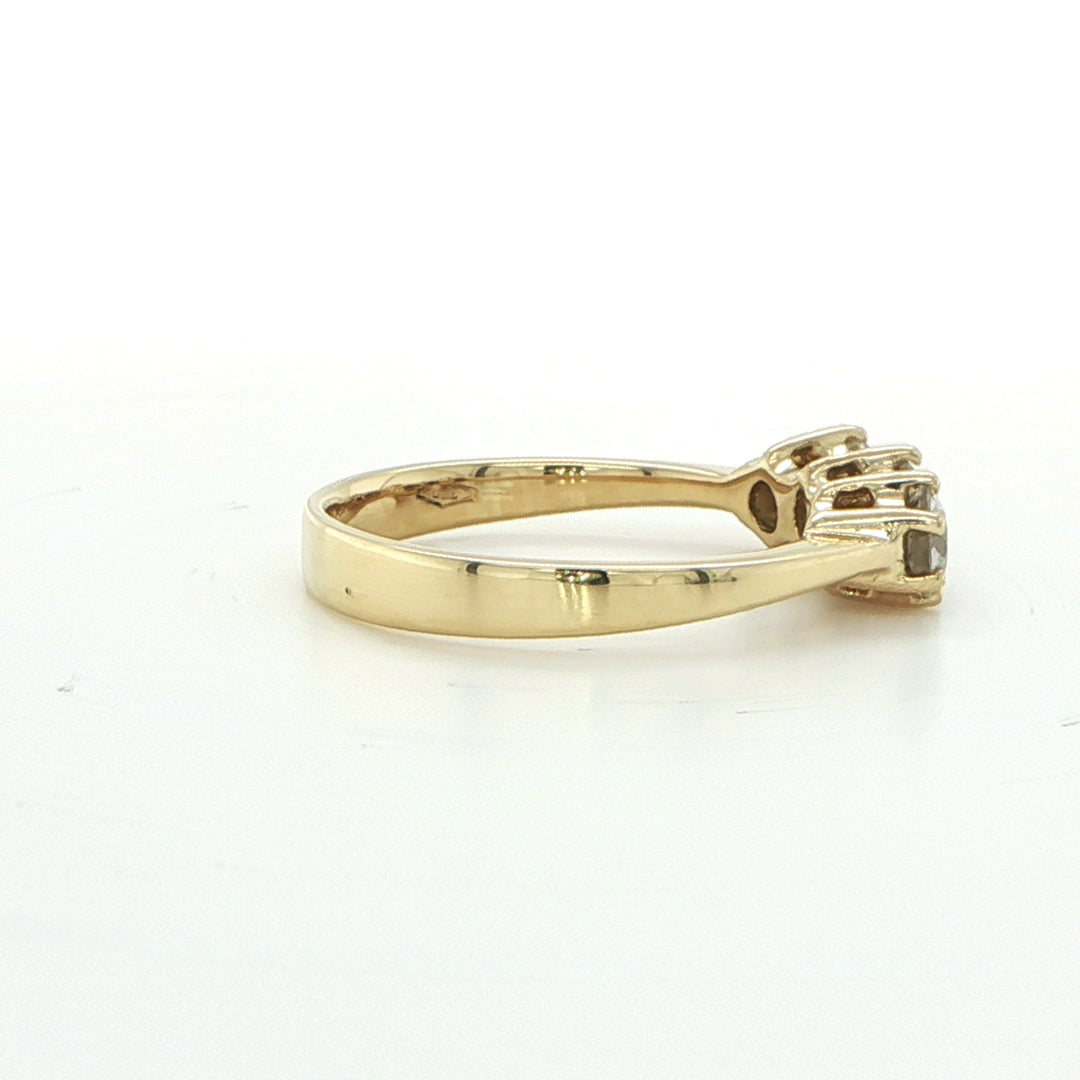 18K Yellow Gold Three Stone Diamond Engagement Ring