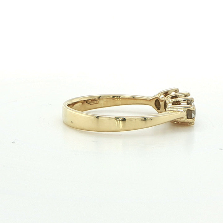 18K Yellow Gold Three Stone Diamond Engagement Ring
