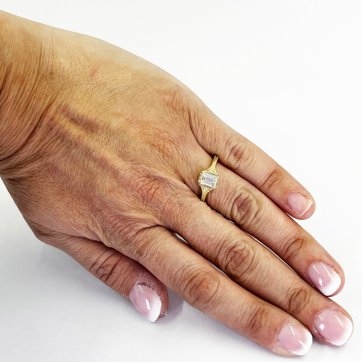 14K Yellow Gold Emerald Cut Diamond Solitaire Ring