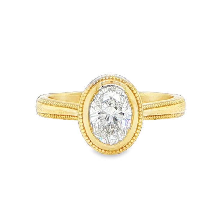 14K Yellow Gold Oval Diamond Bezel Ring