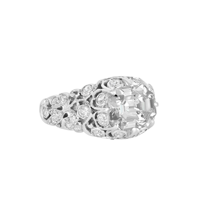 Platinum Antique Emerald Cut Diamond Engagement Ring