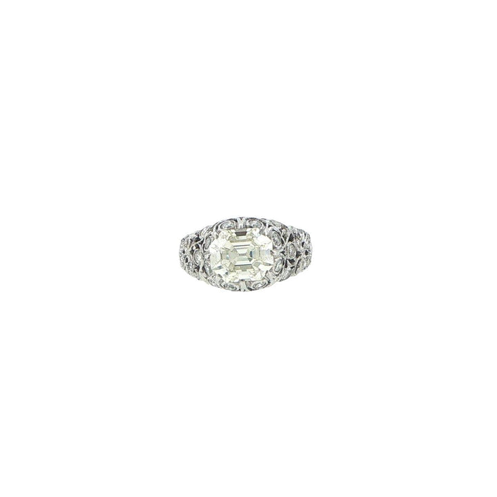 Platinum Antique Emerald Cut Diamond Engagement Ring