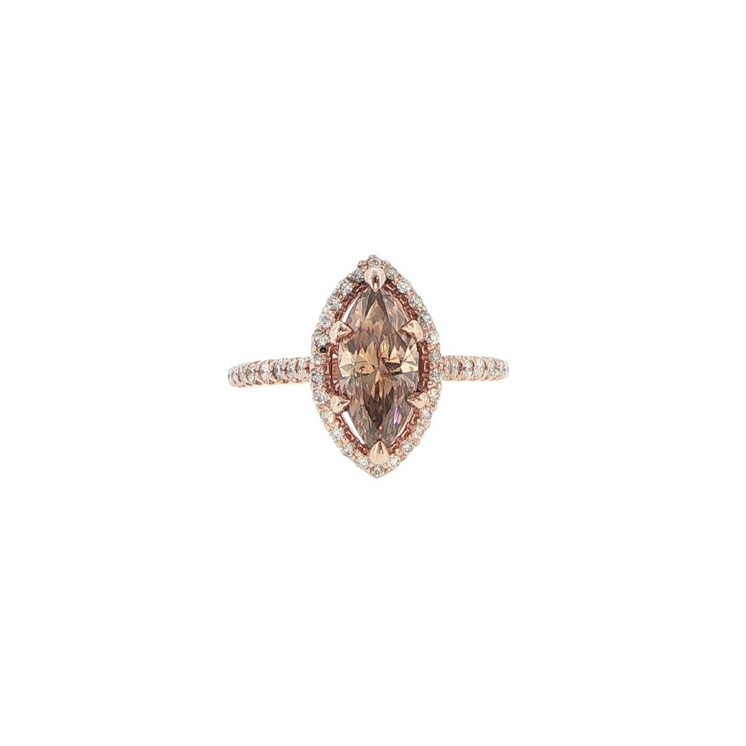 14K Rose Gold 1.36 Ct Fancy Orange-Brown Marquise Diamond Halo Engagement Ring