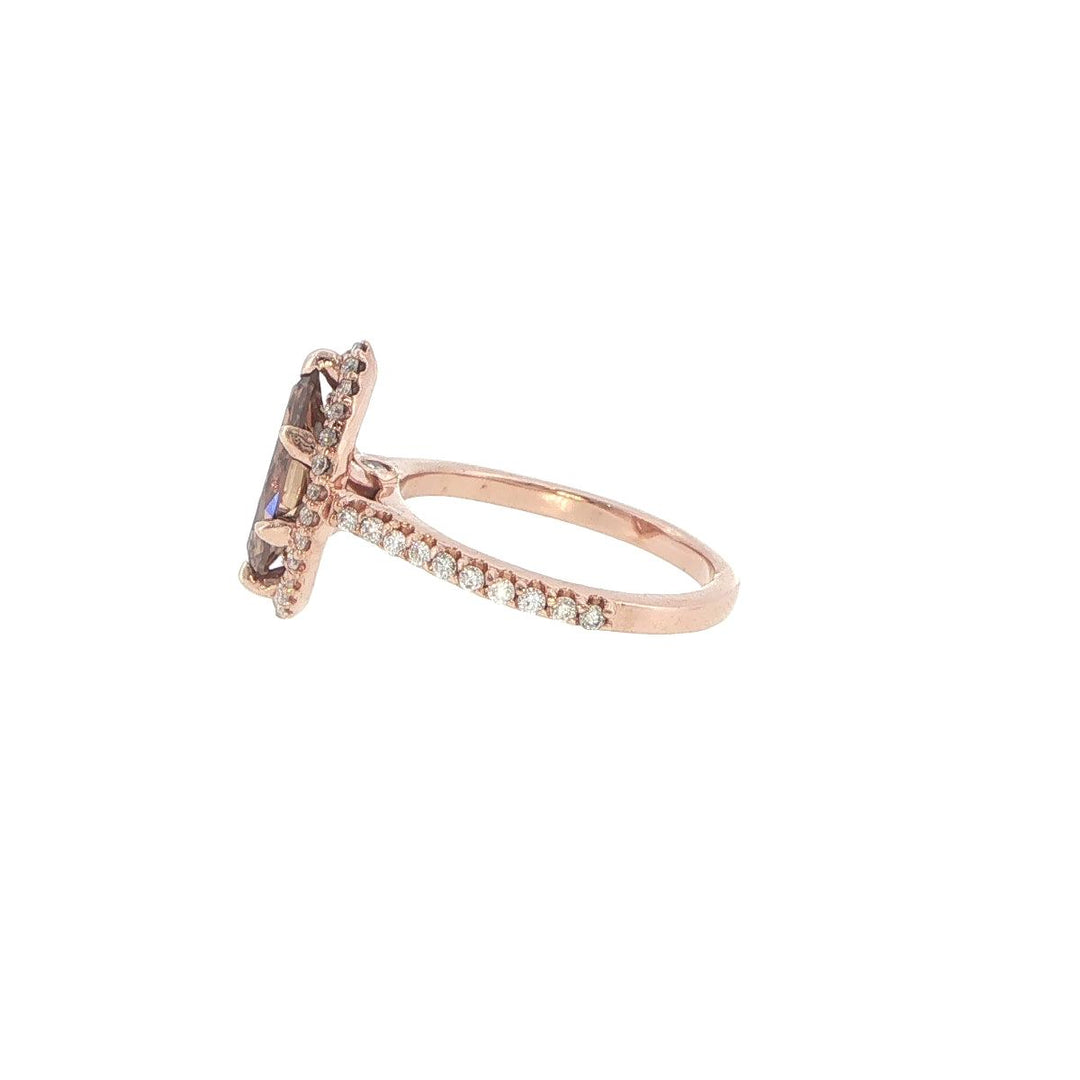 14K Rose Gold 1.36 Ct Fancy Orange-Brown Marquise Diamond Halo Engagement Ring